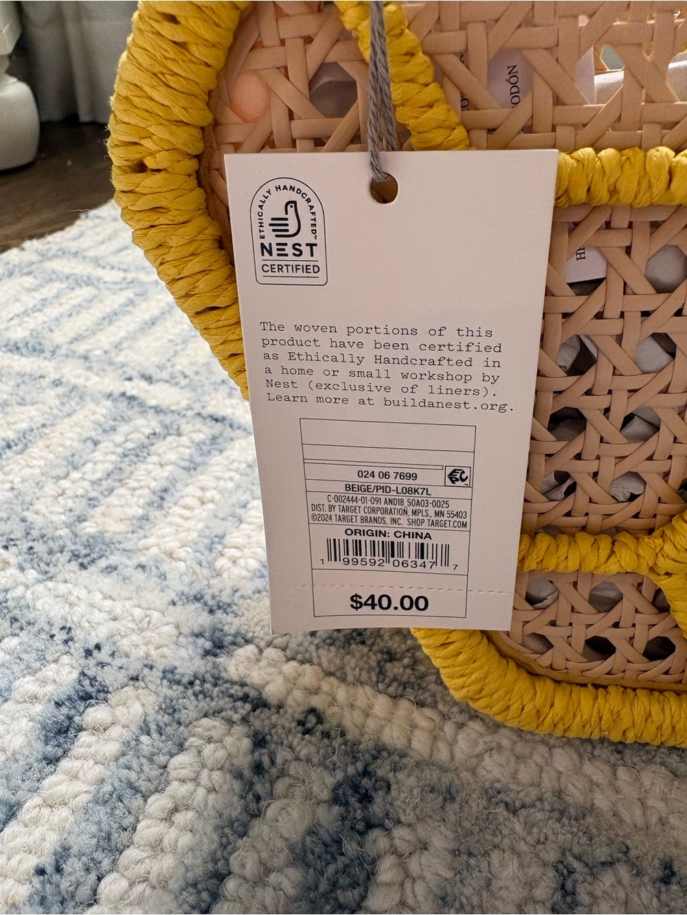 A New Day by Target Yellow Mini Caning Tote with Bee Charm NWT - Picture 4 of 10